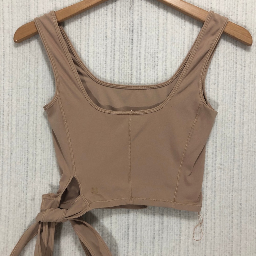 Lululemon Ribbed Tie-Back Yoga‎ Tank Top Tan Beige Crop Square Neck Womens